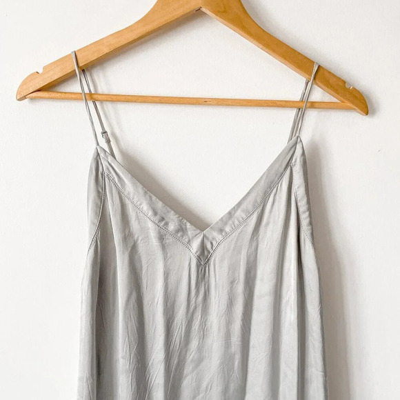 Aritzia Wilfred Satin V  neck Mini Slip Dress Silver Size Medium - Picture 2 of 6